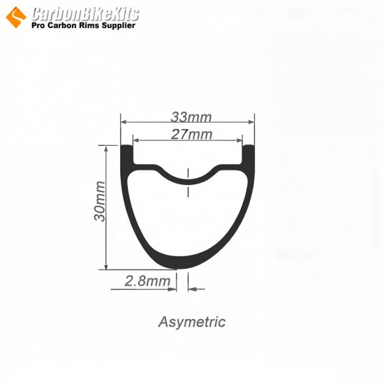 27.5er / 29er Carbon 33x30mm inner Width 27mm Tubeless Hookless Symmetric / Asymmetric MTB Rim